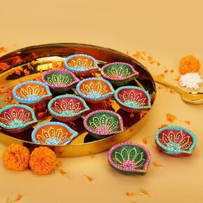 Diwali Diyas Clay Diya Diyas for Pooja [ Pack of 12 ] Indian Puja Oil Lamp Diwali Puja - Diwali Decoration Indian Diwali Return Gifts Home Decor Handmade Clay Diyas with Cotton Wicks Hashcart®
