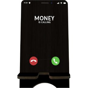حامل هاتف خشبي مضحك - المال يتصل - حامل هاتف محمول أسود، محطة تغيير للهواتف الذكية، الكتب الإلكترونية، الأجهزة اللوحية، منظم سطح المكتب، ديكورات المنزل والمكتب - A08