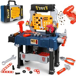 Kids Tool Set with Workbench Realistic Tool Pretend Play Toys for 3 4+Year Old Boy Toys Electric Drill Transformable Construction Learning Toy Work Bench Christmas Birthday Gift Toddler Girl Age 3-5