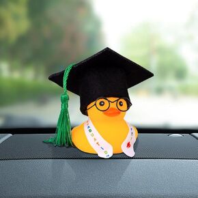 Graduation Duck Dashboard Decoration, Plastic Duck Car Ornament with Mini Graduation Hat Sash Glasses, Funny Car Decor Accessories, Auto Dashboard Duck for Most Cars (Sunglasses-Green)