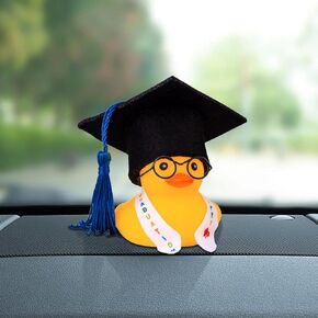 Graduation Duck Dashboard Decoration, Plastic Duck Car Ornament with Mini Graduation Hat Sash Glasses, Funny Car Decor Accessories, Auto Dashboard Duck for Most Cars (Sunglasses-Green)