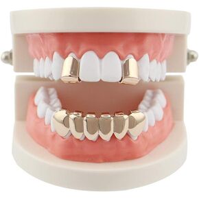 18k Gold Plated Grills Halloween Decor Hip Hop Teeth Grillz Caps Top and Bottom Set for Your Teeth