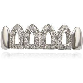 Psivika Gold Plated Iced Out Hip Hop Bling 6 Six Open Face Removable Top Grillz