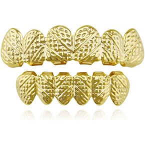 Psivika Gold Plated Hip Hop Rugged 6 Teeth TOP and Bottom Grillz for Your Teeth Set for Men and Women