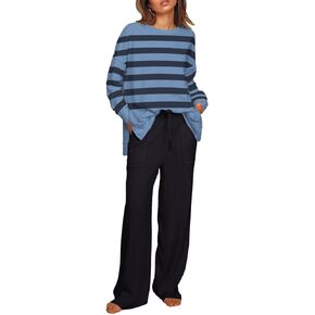 ETCYY NEW Lounge Sets for Women 2 Piece Outfits with Side Split Sweatshirt Tops and Wide Leg Sweatpants
