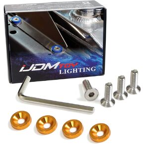iJDMTOY 4pc JDM Racing Style M6 Black Aluminum Washers Bolts Kit Compatible with Car License Plate Frame, Fender, Bumper, Engine Bay, etc