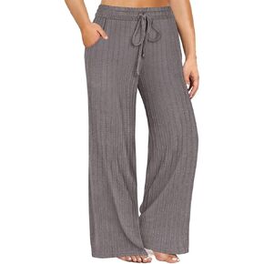 CARCOS Plus Size Pants for Women Cable Knit Lounge Pants Elastic High Waist Palazzo Pants Casual Wide Leg Pants with Pockets