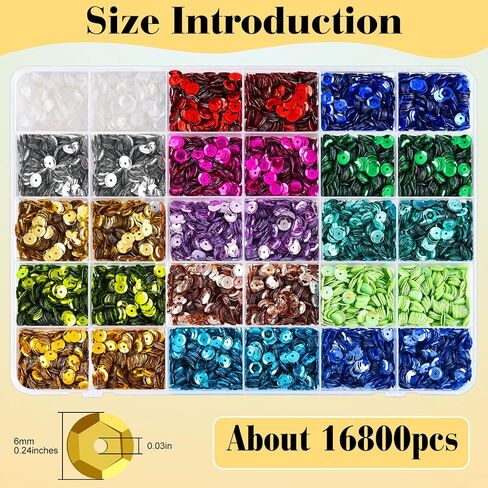NACHLYNN 16800 Pcs 6MM Bulk Loose Sequins 15 Colors Rainbow Round Cup Sequins Flat Beads Round with Holes for DIY Crafts Sewing Wedding Christmas Jewelry Making Nail Arts Crafts in Kuwait
