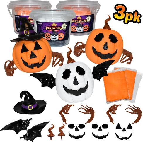 مجموعة أدوات بناء Buddiez Jack-O-Lantern Craft المكونة من 3 قطع - قم ببناء واللعب وعرض 3 فوانيس Jack-O-Lanterns من الطين الجاف بالهواء للهالوين والخريف، رائعة لحفلات أعياد الميلاد، أو الخدعة أو الحلوى، للأطفال من سن 5 سنوات فما فوق in Saudi Arabia