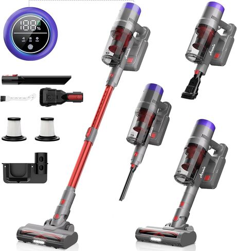 Cordless Stick Vacuum Cleaner, 55Mins Lightweight Vaccum with 250W Brushless Motor, LED Screen, Anti-Tangle Brush, 27KPA Rechargeable Wireless Vacuum Cleaner for Home Pet Hair Carpet Hard Floor in Saudi Arabia