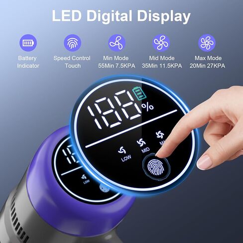 Cordless Stick Vacuum Cleaner, 55Mins Lightweight Vaccum with 250W Brushless Motor, LED Screen, Anti-Tangle Brush, 27KPA Rechargeable Wireless Vacuum Cleaner for Home Pet Hair Carpet Hard Floor in Saudi Arabia
