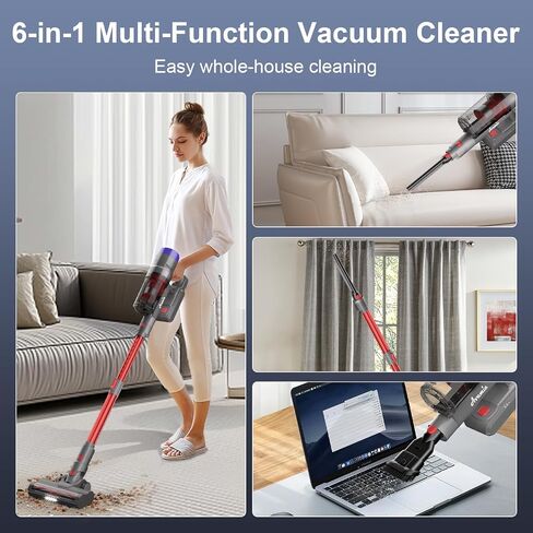 Cordless Stick Vacuum Cleaner, 55Mins Lightweight Vaccum with 250W Brushless Motor, LED Screen, Anti-Tangle Brush, 27KPA Rechargeable Wireless Vacuum Cleaner for Home Pet Hair Carpet Hard Floor in Saudi Arabia