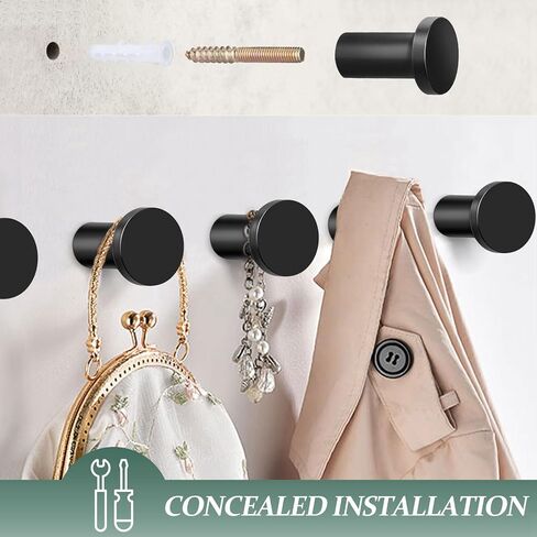 Metal Wall Hooks for Hanging,6 Coat Hooks Wall Mount,Heavy Duty Black Decorative Hooks for Cubicle Entryway,Bathroom Shower Hand Towel Hooks Hangers for Clothes Robe (Round) in Saudi Arabia