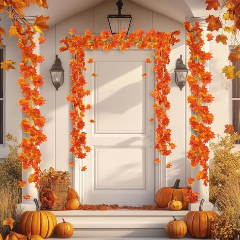 نوفرلايف 12 حزمة 27.5 م / 90 قدم ورقة القيقب الاصطناعي ، أوراق وهمية أوراق الخريف إكليل زهور معلقة نبات للمنزل والحديقة والفندق وحفلات الزفاف والمهرجانات ديكور عيد الميلاد رأس السنة الجديدة in Kuwait