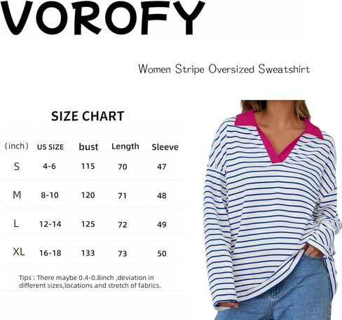 Women's Striped Long Sleeve V Neck Pullover Sweatshirt Oversized Y2K Shirt Tops 2024 Fall Fashion Clothes in Saudi Arabia