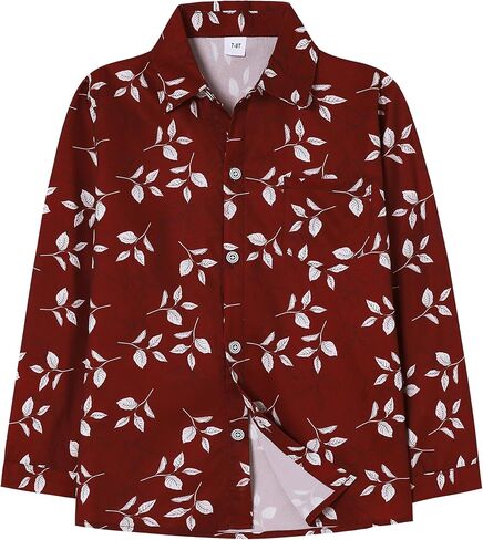 YALLET Boys Button Down Dress Shirt Long Sleeve Paisley Printed Shirts Hawaiian Casual Patterned Top for Kids 6-10T in Saudi Arabia