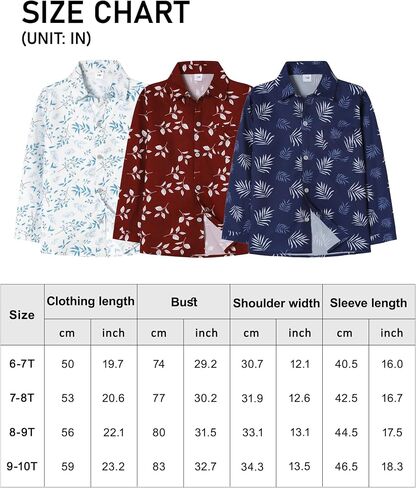 YALLET Boys Button Down Dress Shirt Long Sleeve Paisley Printed Shirts Hawaiian Casual Patterned Top for Kids 6-10T in Saudi Arabia