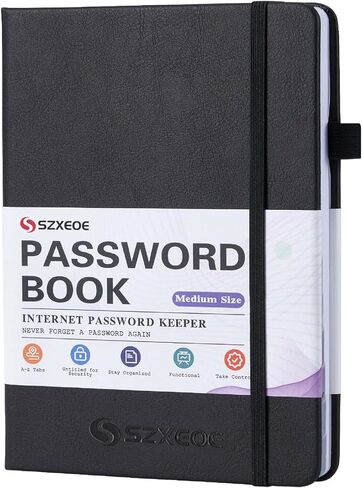 SZXEOE Password Keeper Book with Alphabetical Tabs, Password NoteBook for Seniors, Medium Size Address Book for Internet Website Log in Detail, Password Organizer Logbook for Home Office (Black) in Saudi Arabia
