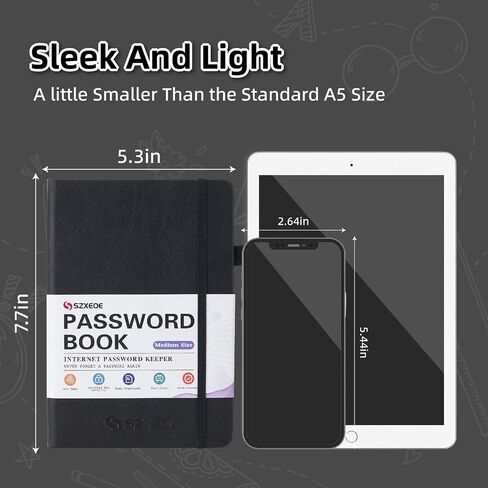 SZXEOE Password Keeper Book with Alphabetical Tabs, Password NoteBook for Seniors, Medium Size Address Book for Internet Website Log in Detail, Password Organizer Logbook for Home Office (Black) in Saudi Arabia