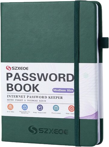 SZXEOE Password Keeper Book with Alphabetical Tabs, Password NoteBook for Seniors, Medium Size Address Book for Internet Website Log in Detail, Password Organizer Logbook for Home Office (Black) in Saudi Arabia