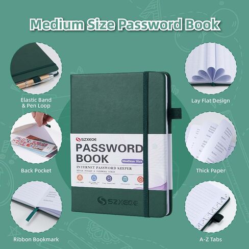 SZXEOE Password Keeper Book with Alphabetical Tabs, Password NoteBook for Seniors, Medium Size Address Book for Internet Website Log in Detail, Password Organizer Logbook for Home Office (Black) in Saudi Arabia