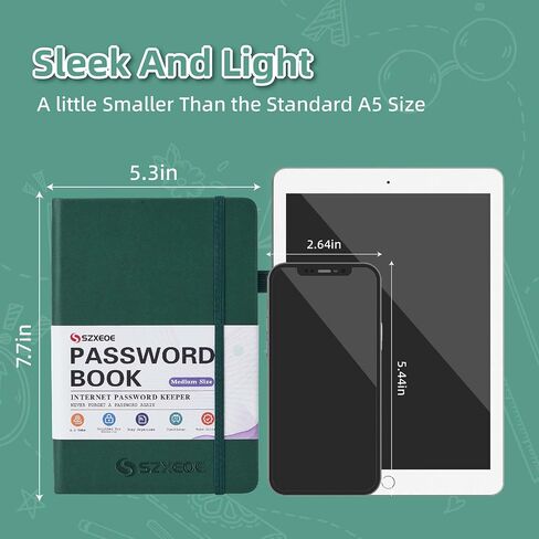 SZXEOE Password Keeper Book with Alphabetical Tabs, Password NoteBook for Seniors, Medium Size Address Book for Internet Website Log in Detail, Password Organizer Logbook for Home Office (Black) in Saudi Arabia