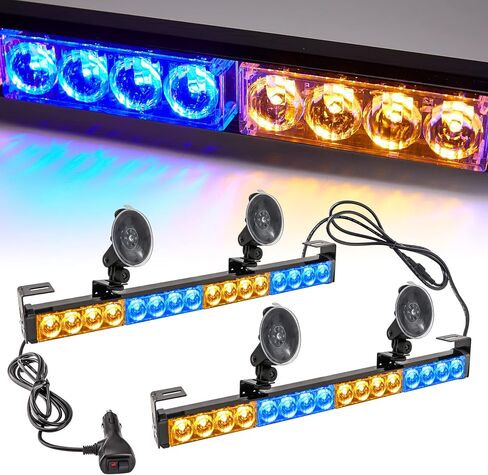 LE-JX Red/Blue 2 in 1 Emergency Strobe Light Bar 21 Flash Patterns Traffic Advisor Warning Hazard Windshield Safety Lights Bar with Cigar Lighter for Police Vehicles, Truck (2×16.8 inch, 32 Led) in Saudi Arabia