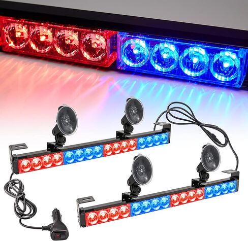 LE-JX Red/Blue 2 in 1 Emergency Strobe Light Bar 21 Flash Patterns Traffic Advisor Warning Hazard Windshield Safety Lights Bar with Cigar Lighter for Police Vehicles, Truck (2×16.8 inch, 32 Led) in Saudi Arabia