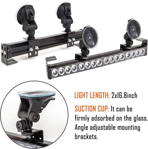 LE-JX Red/Blue 2 in 1 Emergency Strobe Light Bar 21 Flash Patterns Traffic Advisor Warning Hazard Windshield Safety Lights Bar with Cigar Lighter for Police Vehicles, Truck (2×16.8 inch, 32 Led) in Kuwait