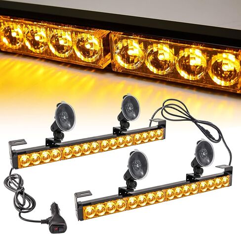 LE-JX Red/Blue 2 in 1 Emergency Strobe Light Bar 21 Flash Patterns Traffic Advisor Warning Hazard Windshield Safety Lights Bar with Cigar Lighter for Police Vehicles, Truck (2×16.8 inch, 32 Led) in Kuwait