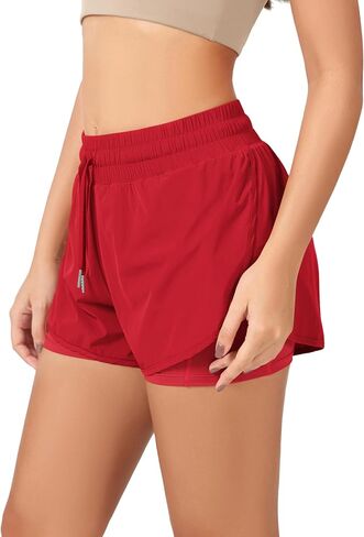 ODODOS 2 in1 Athletic Shorts for Women High Waist Dolphin Split Workout Running Shorts with Pockets in Kuwait