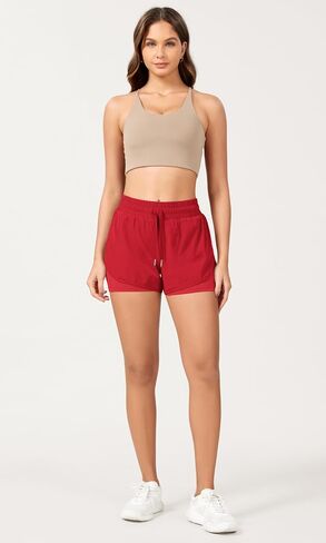 ODODOS 2 in1 Athletic Shorts for Women High Waist Dolphin Split Workout Running Shorts with Pockets in Kuwait