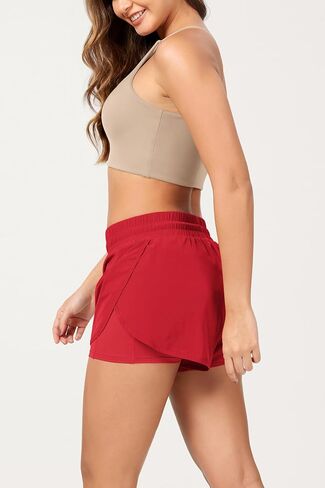ODODOS 2 in1 Athletic Shorts for Women High Waist Dolphin Split Workout Running Shorts with Pockets in Kuwait