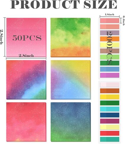 BAYTORY 500 Sheets Transparent Sticky Notes, 3 x 3 Glitter Clear Memo Pads, Translucent Self-Stick Index Tabs, See Through Self-Adhesive Note for Bible Accessories (Multicolor Gradient) in Saudi Arabia