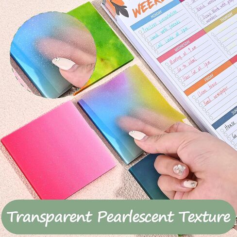 BAYTORY 500 Sheets Transparent Sticky Notes, 3 x 3 Glitter Clear Memo Pads, Translucent Self-Stick Index Tabs, See Through Self-Adhesive Note for Bible Accessories (Multicolor Gradient) in Saudi Arabia