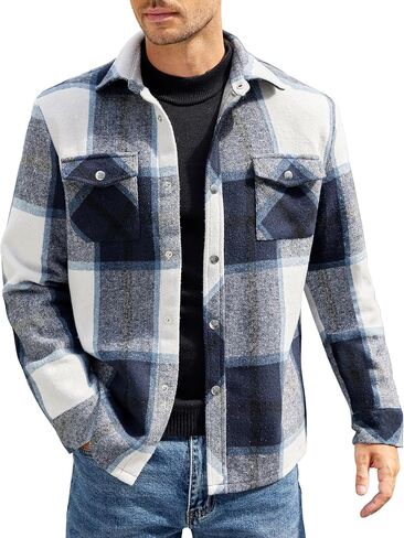 COOFANDY Mens Soft Flannel Jacket Casual Button Down Plaid Shirt Jackets Sherpa Lined Shacket With Pockets in Saudi Arabia