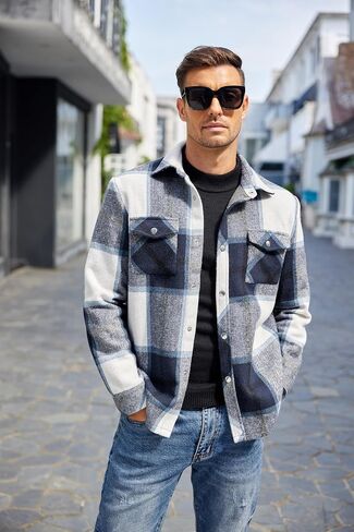 COOFANDY Mens Soft Flannel Jacket Casual Button Down Plaid Shirt Jackets Sherpa Lined Shacket With Pockets in Saudi Arabia