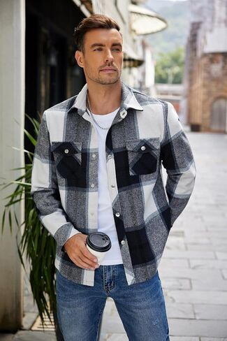 COOFANDY Mens Soft Flannel Jacket Casual Button Down Plaid Shirt Jackets Sherpa Lined Shacket With Pockets in Saudi Arabia