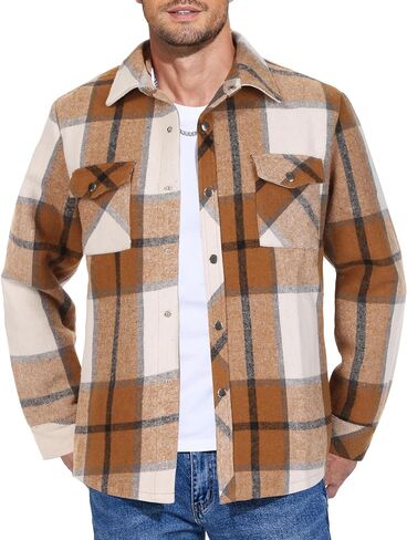 COOFANDY Mens Soft Flannel Jacket Casual Button Down Plaid Shirt Jackets Sherpa Lined Shacket With Pockets in Saudi Arabia