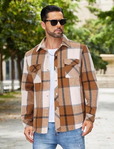 COOFANDY Mens Soft Flannel Jacket Casual Button Down Plaid Shirt Jackets Sherpa Lined Shacket With Pockets in Saudi Arabia