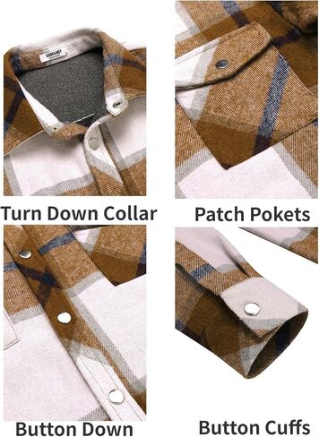 COOFANDY Mens Soft Flannel Jacket Casual Button Down Plaid Shirt Jackets Sherpa Lined Shacket With Pockets in Saudi Arabia