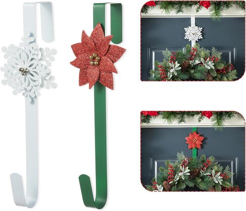 Glitzhome 3 Pcs Xmas Wreath Hangers for Front Door, Over The Door Metal Wreath Hanger Hooks with Santa, Elf, & Snowman, for Christmas Party Festival Decorations in Kuwait