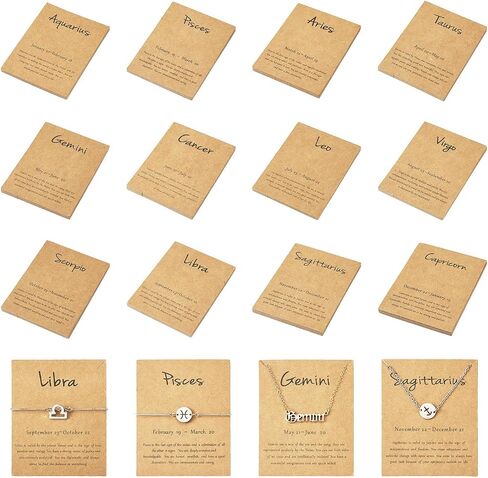Beadthoven 120pcs 12 Constellation Necklace Display Cards Bracelet Jewelry Display Holders Kraft Paper Zodiac Message Birthday Gift Cards Chain Jewelry Packaging Cards for Selling Small Business in Saudi Arabia