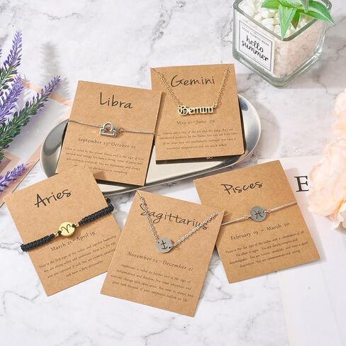 Beadthoven 120pcs 12 Constellation Necklace Display Cards Bracelet Jewelry Display Holders Kraft Paper Zodiac Message Birthday Gift Cards Chain Jewelry Packaging Cards for Selling Small Business in Saudi Arabia