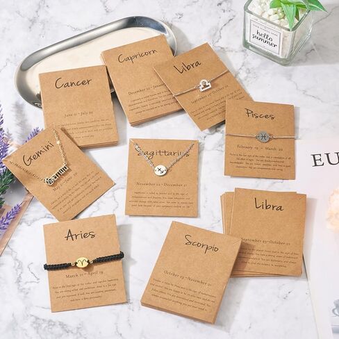 Beadthoven 120pcs 12 Constellation Necklace Display Cards Bracelet Jewelry Display Holders Kraft Paper Zodiac Message Birthday Gift Cards Chain Jewelry Packaging Cards for Selling Small Business in Saudi Arabia