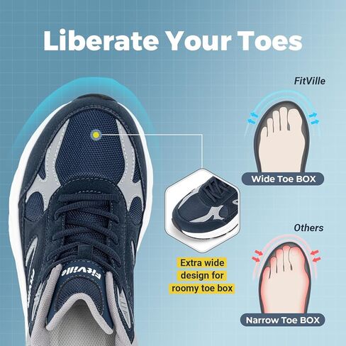 FitVille Wide Walking Shoes for Men Extra Wide Width Sneakers with Arch Support for Flat Feet Heel Pain Relief Plantar Fasciitis - Rebound NEO V1 in Saudi Arabia