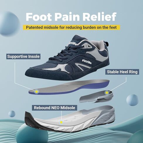 FitVille Wide Walking Shoes for Men Extra Wide Width Sneakers with Arch Support for Flat Feet Heel Pain Relief Plantar Fasciitis - Rebound NEO V1 in Saudi Arabia