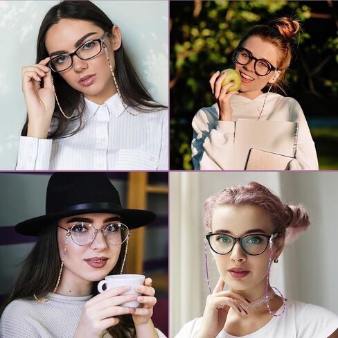 4 قطع سلسلة نظارات العين للنساء، حزام النظارات المطرز بالأكريليك الملون، حامل النظارات الشمسية حول الرقبة، سلاسل أنيقة لحفظ النظارات وحبل للنظارات in Saudi Arabia
