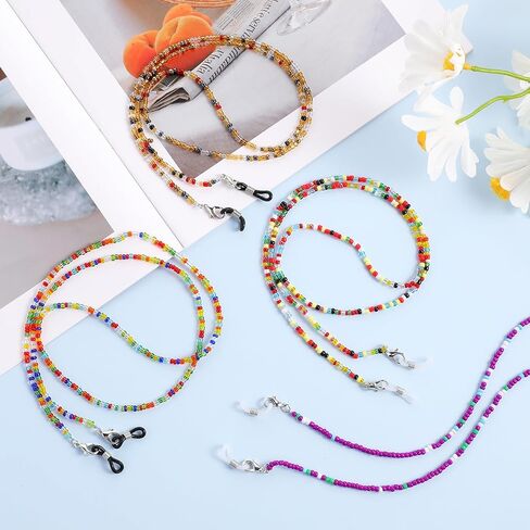 4 قطع سلسلة نظارات العين للنساء، حزام النظارات المطرز بالأكريليك الملون، حامل النظارات الشمسية حول الرقبة، سلاسل أنيقة لحفظ النظارات وحبل للنظارات in Saudi Arabia