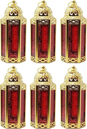 VELA LANTERNS 12pk Gold Moroccan Decor Candle Lantern, Decorative Candle Holder Lamp for Ramadan, Indoor Home Decor, Patio, Weddings, Table or Hanging, Assorted Colors, Medium in Saudi Arabia